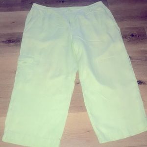 Liz Claiborne 100% Linen Cargo Crop Pants Mint Green Size 16